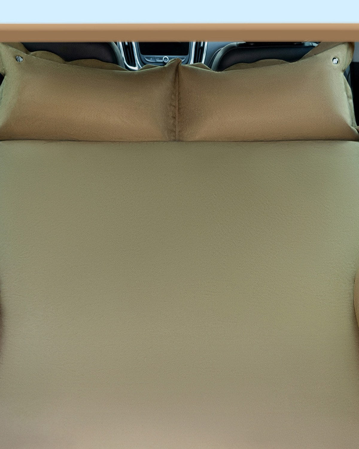 Self-inflating car travel bed installed inside an SUV