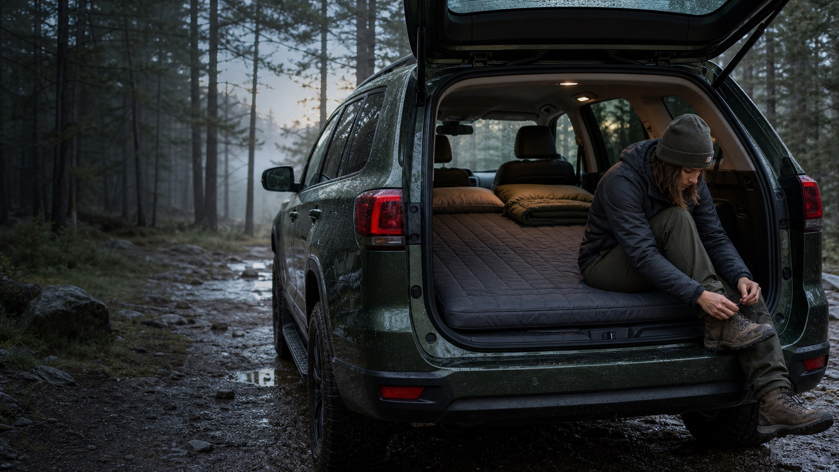 Layered camping sleep setup prepared for a comfortable night outdoors